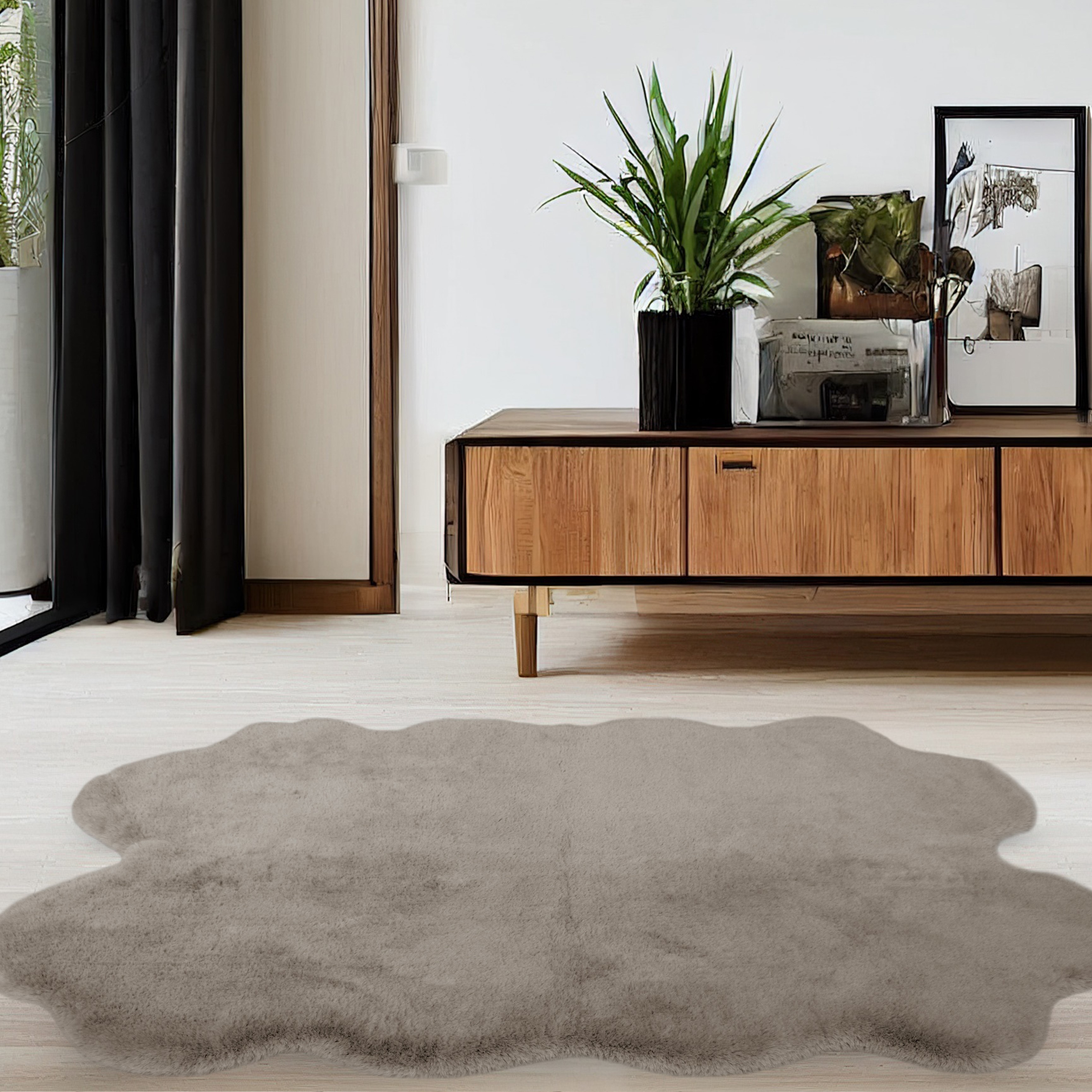 Luxury Faux Fur Plain Modern Shaped Rug 3 In Natural